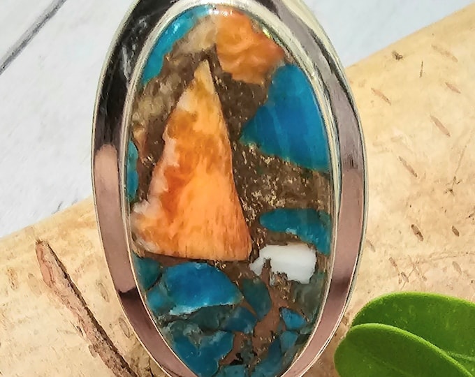 Spiny Oyster Turquoise Ring with Copper, Spiny Oyster Turquoise .925 Sterling Silver Ring, Size 7.5 Spiny Oyster Turquoise Ring.