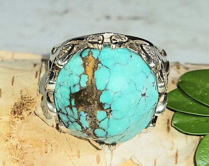 Turquoise Ring, Kingm anTurquoise Ring, Turquoise Sterling Silver Size 6, Gift for Her, Boho Ring, Statement Ring, Handmade Ring,