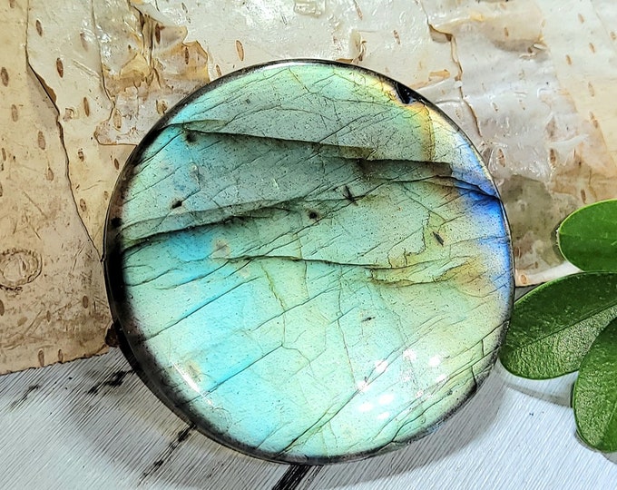 Natural High Grade Multi-Flash Labradorite Round Cabochon 65ct 13 Grams 40mm Round Wire Wrapping, Weaving or Pendant, Collector AD09