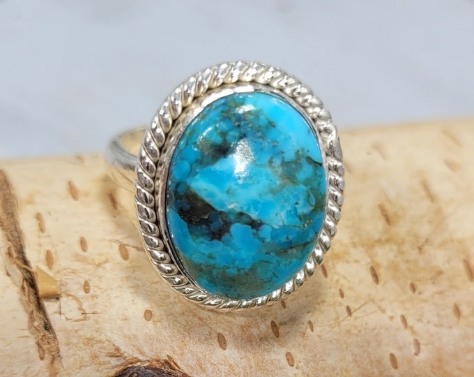 Kingman Turquoise Ring, Turquoise Ring, Arizona Turquoise .925 Sterling Silver Ring Size 6 1/4 Gift for Her, Boho Ring, Statement Ring DF