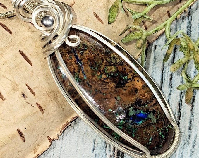 Zaranite Sterling Silver Wire Wrapped Pendant: Artisan Statement Jewelry KB21
