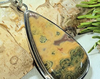 Handmade Ocean Jasper Sterling Silver Pendant: Pear Boho Statement