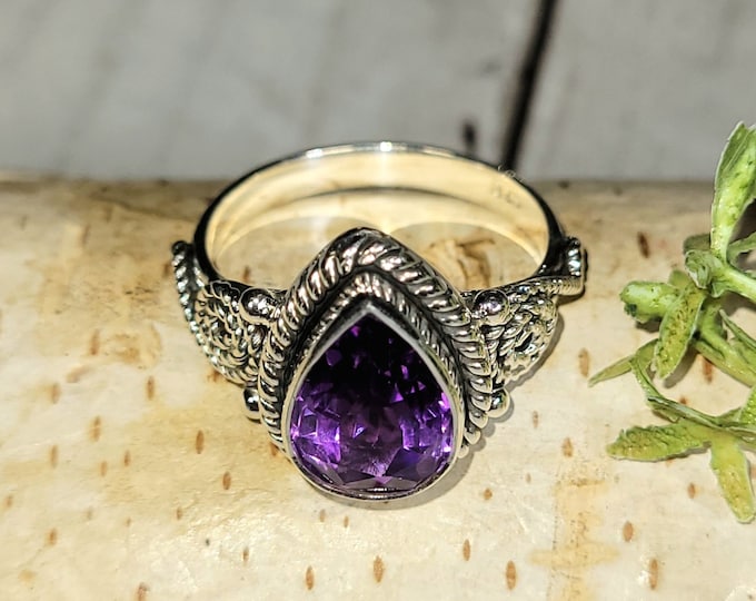 Amethyst Ring, Amethyst Sterling Silver Ring Size 8.5, Amethyst Handmade Sterling Silver Ring, Statement Amethyst Ring, Gift for Her, HE
