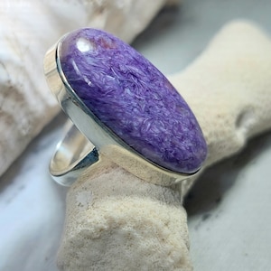 Charoite Ring,.925 Sterling Silver Charoite Ring, Size 5 Charoite Ring, Statement Ring, Size 5 Sterling Silver Ring, Gift for her GG