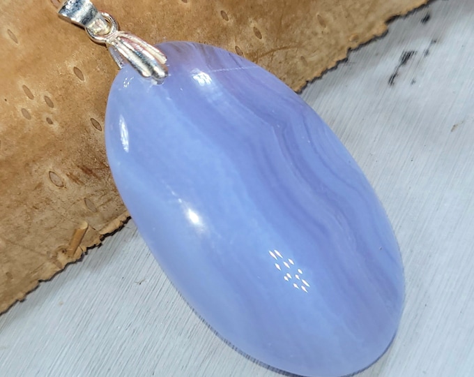 Blue Lace Agate Pendant, Blue Lace Agate Sterling Silver Pendant, Statement Pendant, Handmade Pendant, Gift for Her, FF08