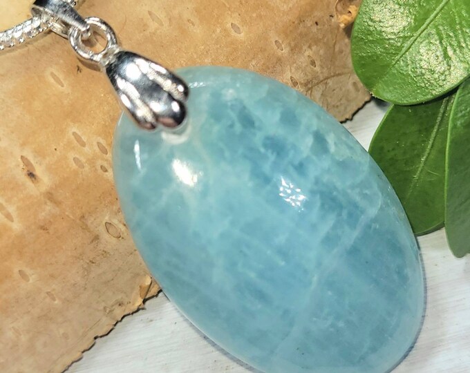 Aquamarine Pendant, Aquamarine Sterling Silver Pendant, Oval Aquamarine Pendant, Statement Pendant, Gift for Her, Handmade Pendant DS47
