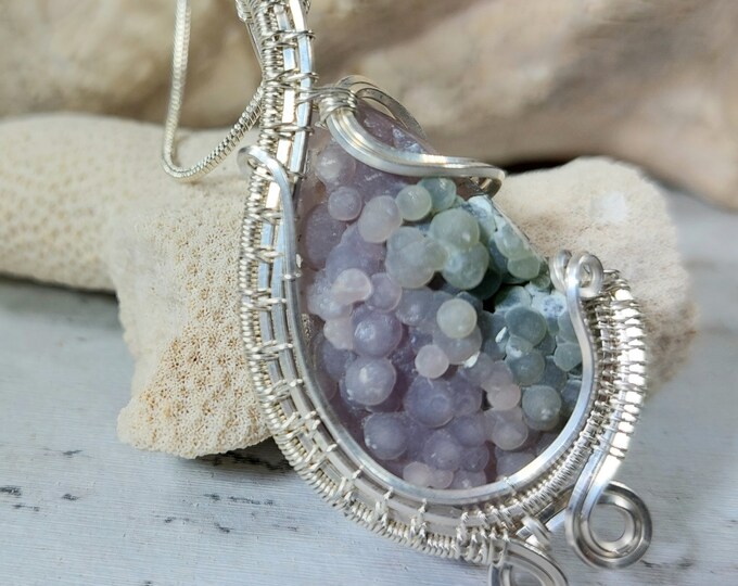 Natural Rough Grape Agate Pendant, Wire Wrapped .925 Silver Pendant, Sterling Silver Wire Wrapped pendants, Handmade Stone Jewelry GG33