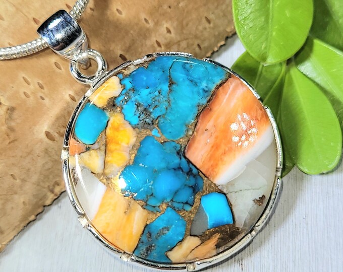 Spiny Oyster Turquoise Pendant, Spiny Oyster Turquoise w/copper, Sterling Silver Pendant, Spiny turquoise pendant, Handmade Pendant FP06