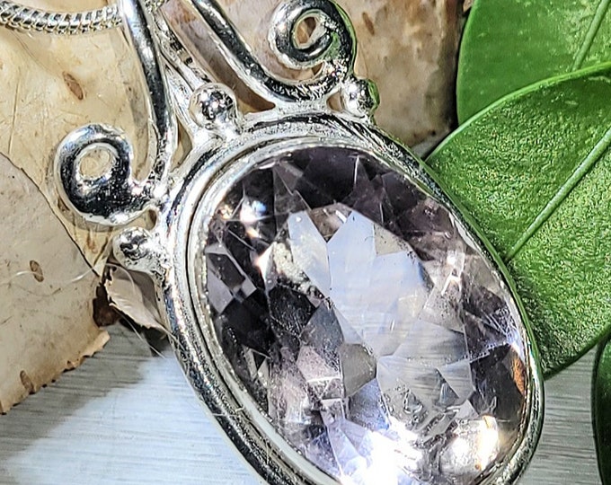 Natural Oval Cut Amethyst  .925 Sterling Silver Pendant measures 1 1/4" x 3/4" 7 Grams G20