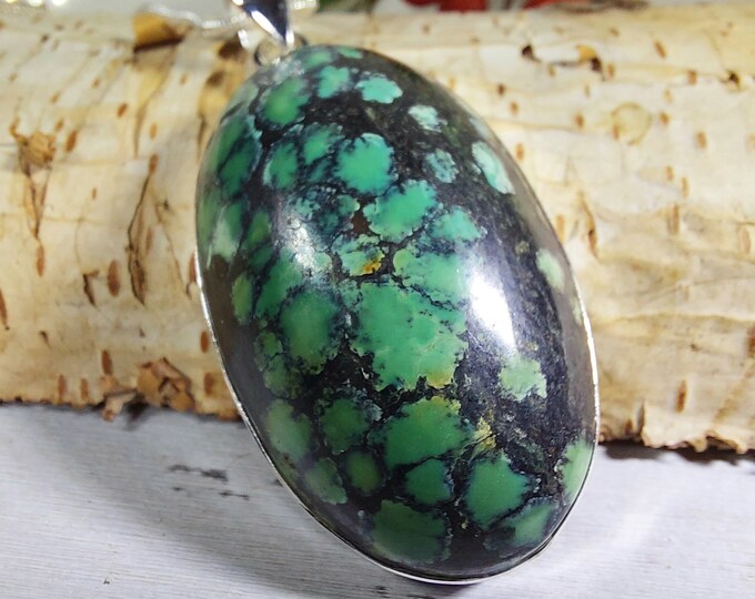 Tibetan Turquoise .925 Sterling Silver Pendant, Turquoise Pendant, Statement Pendant, Handmade Pendant, Boho Turquoise Pendant, GT14