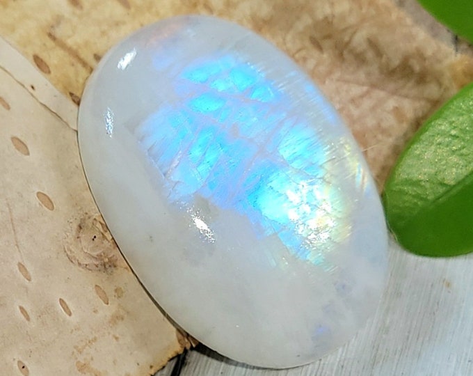 Natural Premium AAA Grade Rainbow Moonstone Oval 20Ct Cabochon Wire Wrapping, Weaving, or Pendant 25mm x 17mm Gift for Her, Collector CJ06