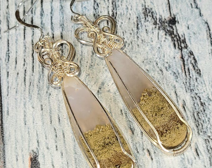 Moss Agate Earrings, Moss Agate Wire Wrapped Earrings, Sterling Silver Wire Wrapped Earrings, Green Moss Agate Wire Wrap Earrings JF18