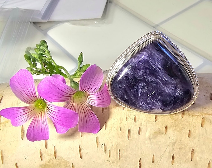 Charoite Ring, Charoite Sterling Silver Ring, Size 9, Premium Charoite Ring, Statement Ring, Handmade Charoite Ring, Gift for Her, HF