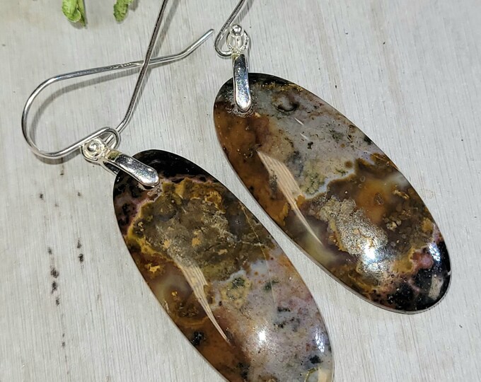 Multi Color Opalized Earrings, Petrified Wood Earrings, Sterling Silver Multi Color Opalized Wood Earrings, Handmade Earrings, HA24