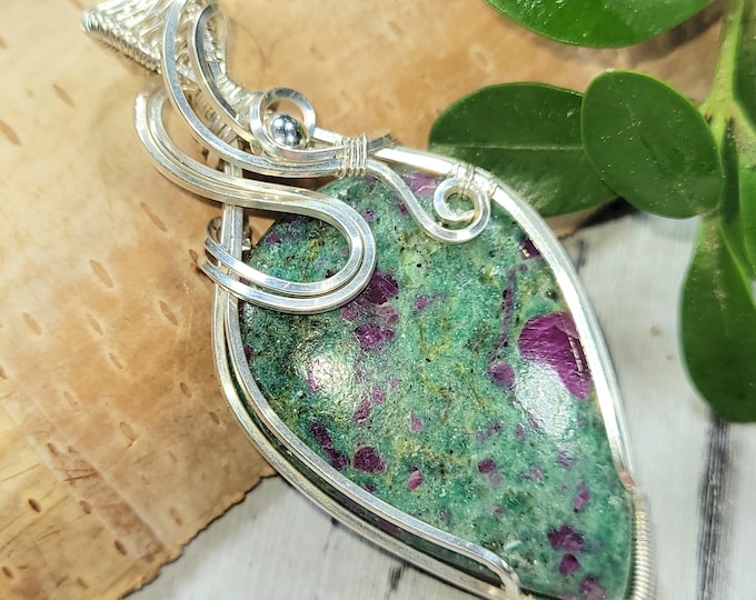 Natural Premium Ruby Fuchsite Wire Wrapped .925 Silver Pendant, Sterling Silver Wire Wrapped pendants, Handmade Stone Jewelry DT26