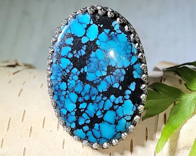 Turquoise Ring, Tibetan Turquoise Ring, Turquoise Sterling Silver Size 7.5, Gift for Her, Boho Ring, Statement Ring, Handmade Ring,
