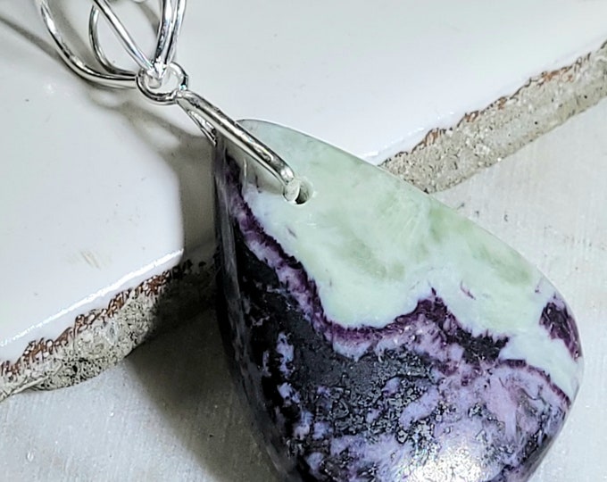 Natural High Grade Kammererite Pear Cabochon .925 Sterling Silver Pendant 2 1/8" x 1" EC24 Sterling Silver Heavy Duty Designer Bail