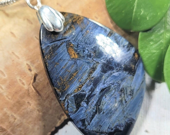 Pietersite Pendant, Blue Pietersite Sterling Silver Pendant, Handmade Freeform Pietersite  Pendant, Statement Pendant, Gift for Her, FL24