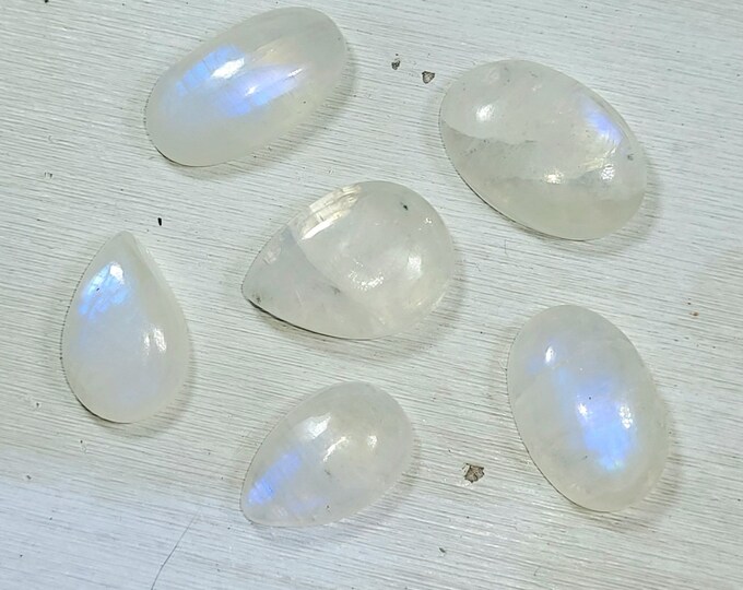 Natural Blue Flash Moonstone Cabochons 55ct 6 Stone Lot Wire Wrapping, Weaving, Rings or Pendant AS30 Mixed Sizes & Shapes