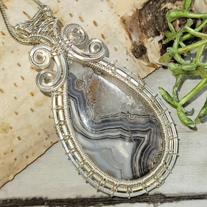 Natürliche lila Moosachat Birne Draht gewickelt .925 Silber Anhänger, Sterling Silber Draht gewickelt Anhänger, handgemachter Stein Schmuck GJ39