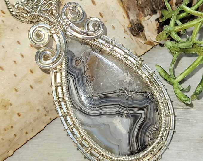 Natural Purple Moss Agate Pear Wire Wrapped .925 Silver Pendant, Sterling Silver Wire Wrapped Pendants, Handmade Stone Jewelry GJ39