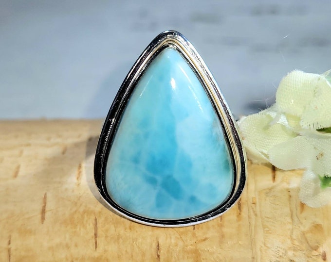 Larimar Ring, Dominican Larimar Sterling Silver Ring, Larimar Silver Ring, AA Larimar Sterling Silver Ring  Size 8.5 DL