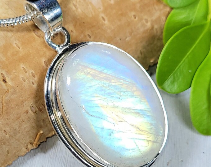 Moonstone Pendant, Rainbow Moonstone Sterling Silver Pendant, Premium Grade Moonstone Pendant, Gift for Her, Statement Pendant, FF34