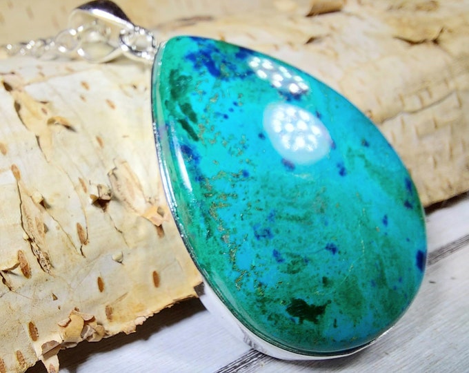 Natural Shattuckite Sterling Silver Pendant: Handmade Gemstone Jewelry