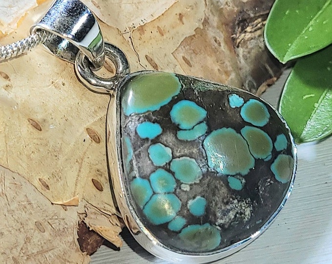 Natural AAA Grade Tibet Turquoise .925 Sterling Silver Pendant 4 grams 1 1/8" x 3/4" AF18