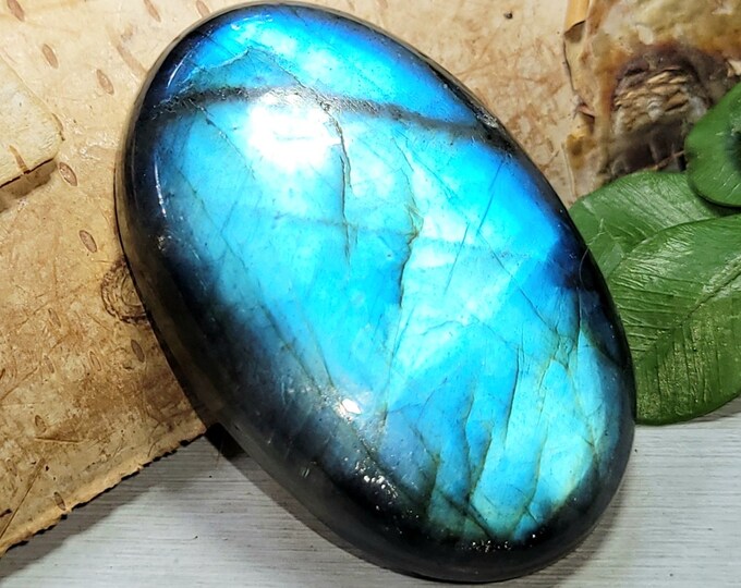Natural Bluish Flash Labradorite Oval Cabochon 65ct 13 Grams 39mm x 25mm Wire Wrapping, Weaving or Pendant, Collector Gift for her or him