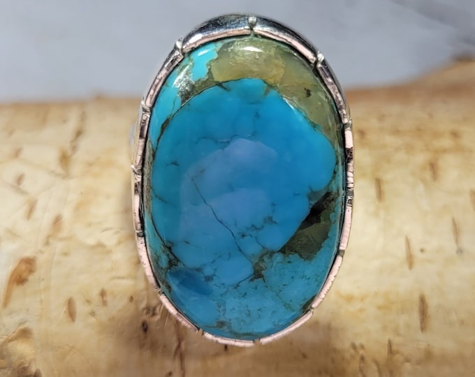 Turquoise Ring, Kingman Turquoise Ring, Turquoise Sterling Silver Size 6 3/4, Gift for Her, Boho Ring, Statement Ring, Handmade Ring,