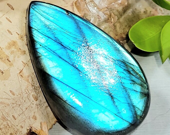 Natural Premium Blue Flash Labradorite Pear Cabochon 50ct 10 Grams 37mm x 22mm Wire Wrapping, Weaving or Pendant, Collector AS36