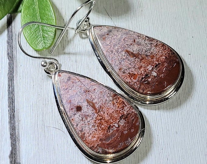 Natural Best Grade Colorful Crazy Lace Agate Handmade .925 Sterling Silver Earrings 11 Grams 1 13/16" x 3/4" AQ09