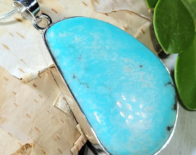 Natural High Grade Arizona Kingman Turquoise Handmade .925 Sterling Silver Pendant 2 1/8" x1 " 14 grams ER24