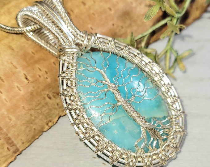 Amazonite Pendant, Amazonite Sterling Silver Wire Wrapped Pendant, Amazonite Hand Wire Wrapped Silver Pendant, Tree of Life Pendant, HM28