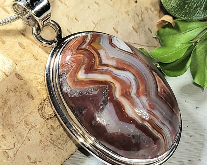 Natural AAA Grade Crazy Lace Agate Oval Handmade .925 Sterling Silver Pendant 1 11/16" x 7/8" 9 Grams AQ32