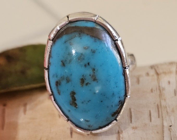 Turquoise Ring, Turquoise W/Pyrite Sterling Silver Ring Size 5.75, Handmade Turquoise Ring, Statement Turquoise Ring, Gift for Her, HF