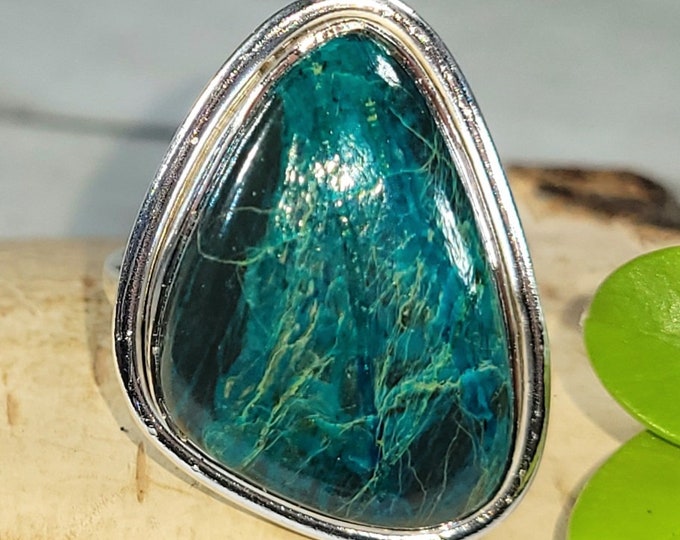 Natural High Quality Shattuckite Handmade Freeform .925 Sterling Silver Ring Size 7.5 Genuine Gemstone Great Gift for Her