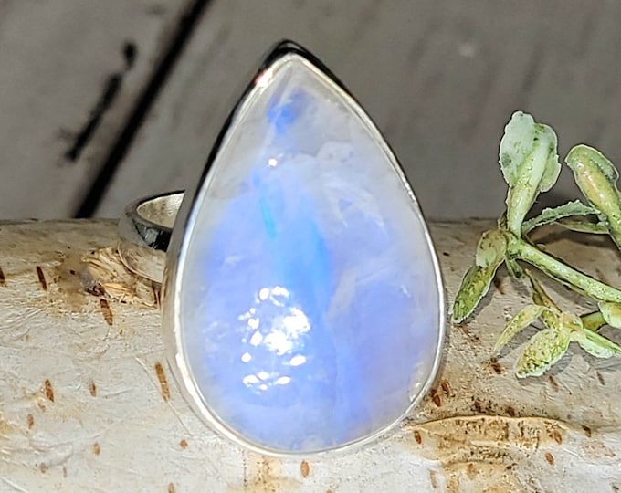 Rainbow Moonstone Ring, Moonstone Ring, Moonstone Sterling Silver Ring Size 5, Statement Ring, Handmade Ring, Boho Ring, Gift for Her, GS