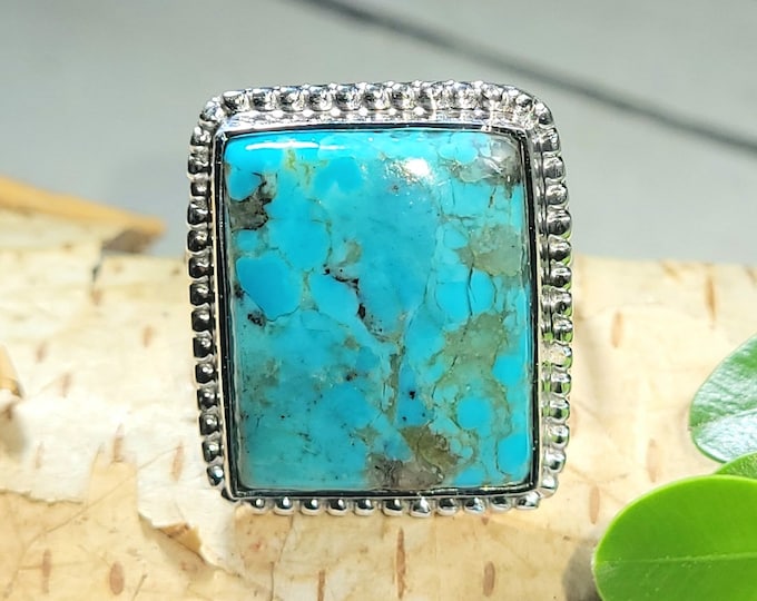 Natural Top Grade Arizona Kingman Turquoise .925 Sterling Silver Ring Size 8.5 Weighs 7 Grams Face Measures 7/8" x 3/4" CE20