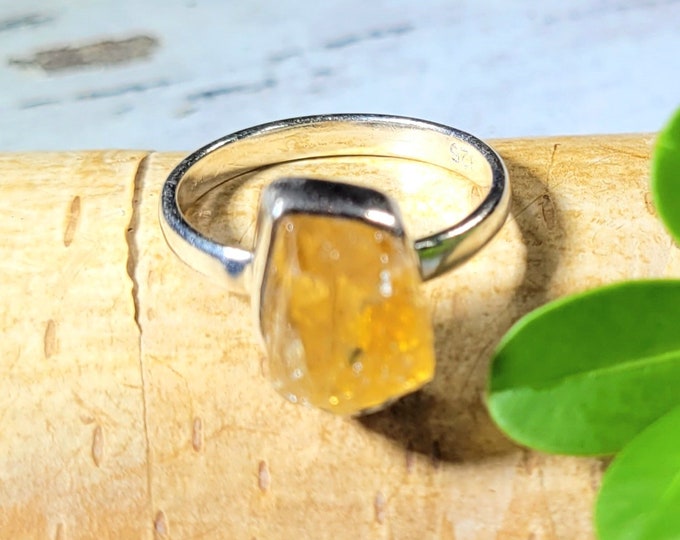 Natural Golden Orange Raw Rough Cut Citrine Handmade .925 Sterling Silver Ring Size 6 2.9 Grams 9/16" x 5/16" FK14