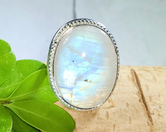 Rainbow Moonstone Ring, Premium Grade  Moonstone Ring, Sterling Silver Moonstone Ring, Moonstone Ring Size 6.25, STATEMENT RING, FB11