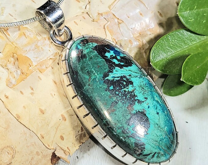 Natural Handcrafted Top Choice Shattuckite .925 Sterling Silver Pendant 11 Grams measures 1 7/8" x 3/4 AB39
