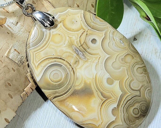 Natural High Grade Crazy Lace Agate Cabochon .925 Sterling Silver Pendant 2" x 1" ET08 Sterling Silver Custom Rhodium Plated Bail