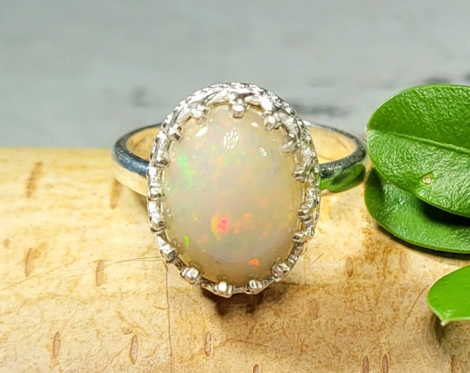 Ethiopian Opal Ring, Ethiopian Opal Sterling Silver Ring, Multi Color Opal Ring, Statement Ring, Handmade Ring, Gift for Her, FJ Size 6