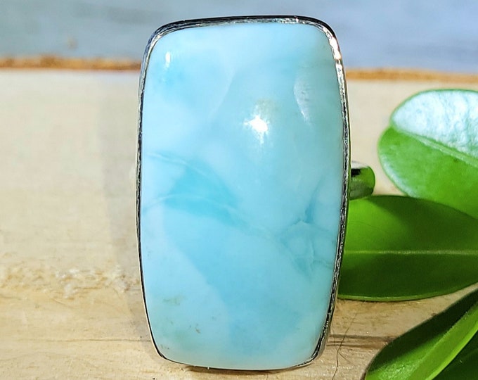 Natural Dominican Larimar .925 Sterling Silver Ring Size 6.5 1" x 5/8" 9 Grams EK35