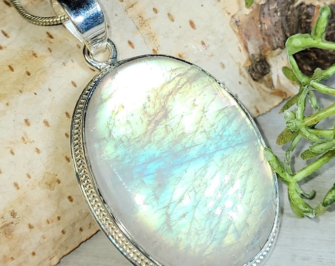 Moonstone Pendant, Rainbow Moonstone Sterling Silver Pendant, Premium Grade Moonstone Pendant, Gift for Her, Statement Pendant, GJ33