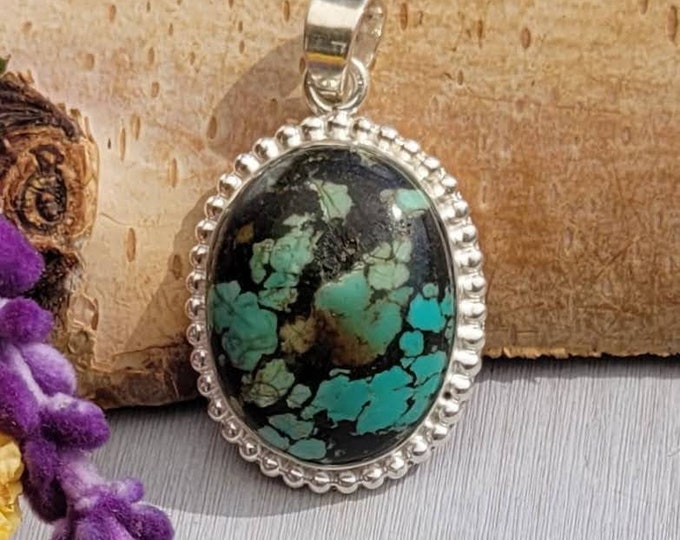 Natural Premium Grade Tibet Turquoise .925 Sterling Silver Pendant Weighs 9 Grams measures 1 3/4" 7/8" CV39.