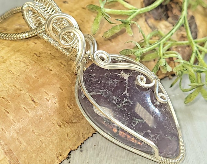 Natural Grape Agate Pendant, Wire Wrapped .925 Silver Pendant, Sterling Silver Wire Wrapped pendants, Handmade Stone Jewelry HP20