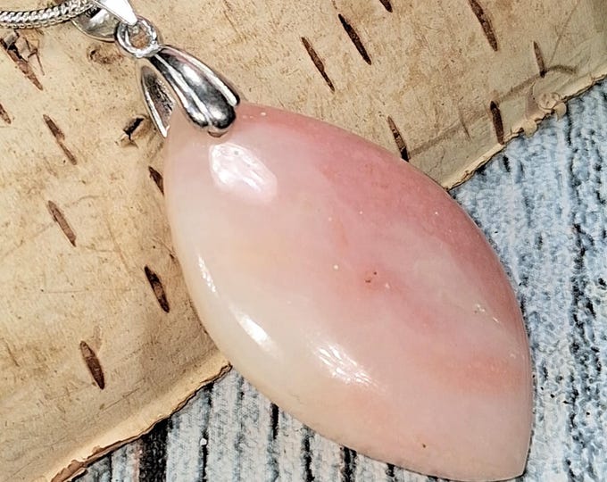 Handmade Peruvian Pink Opal Sterling Silver Pendant; Peruvian Pink Opal Freeform Pendant, KB12